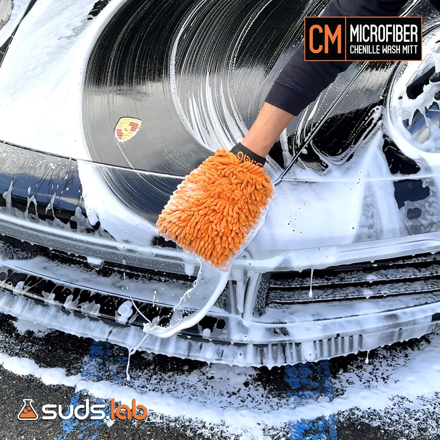 Suds Lab CM Chenille Microfiber Wash Mitt - Double Sided Car Wash Mitt - Scratch Free on All Vehicle Surfaces - 8" X 10"