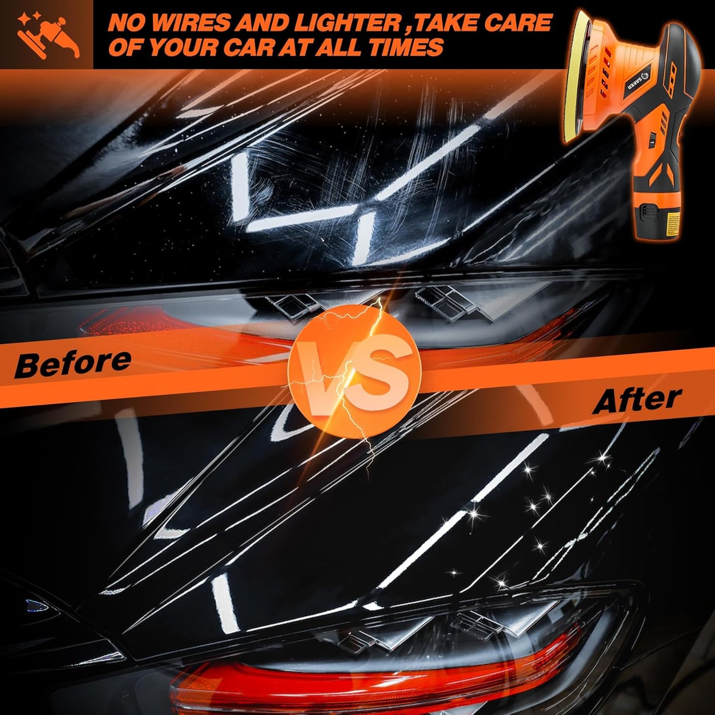 Cordless Buffer Polisher, 6 Inch Fast Charging Portable Car Polishing Kit with 2PCS 12V 2000Mah Batteries, Polisher for Car Detailing Polishing Waxing (Orange, Buffer Polisher+2 Batteries+1 Bag)