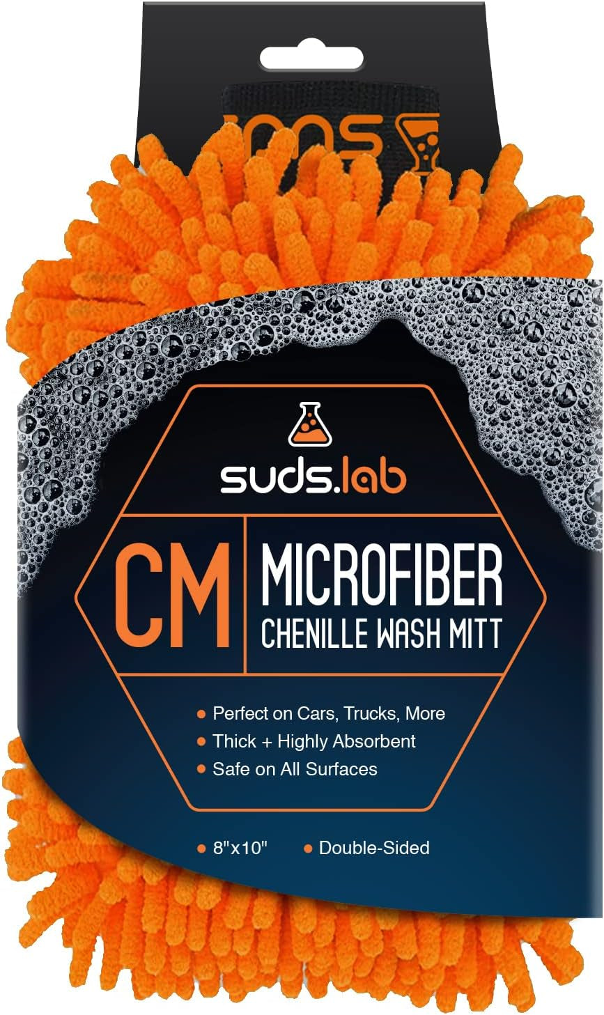 Suds Lab CM Chenille Microfiber Wash Mitt - Double Sided Car Wash Mitt - Scratch Free on All Vehicle Surfaces - 8" X 10"