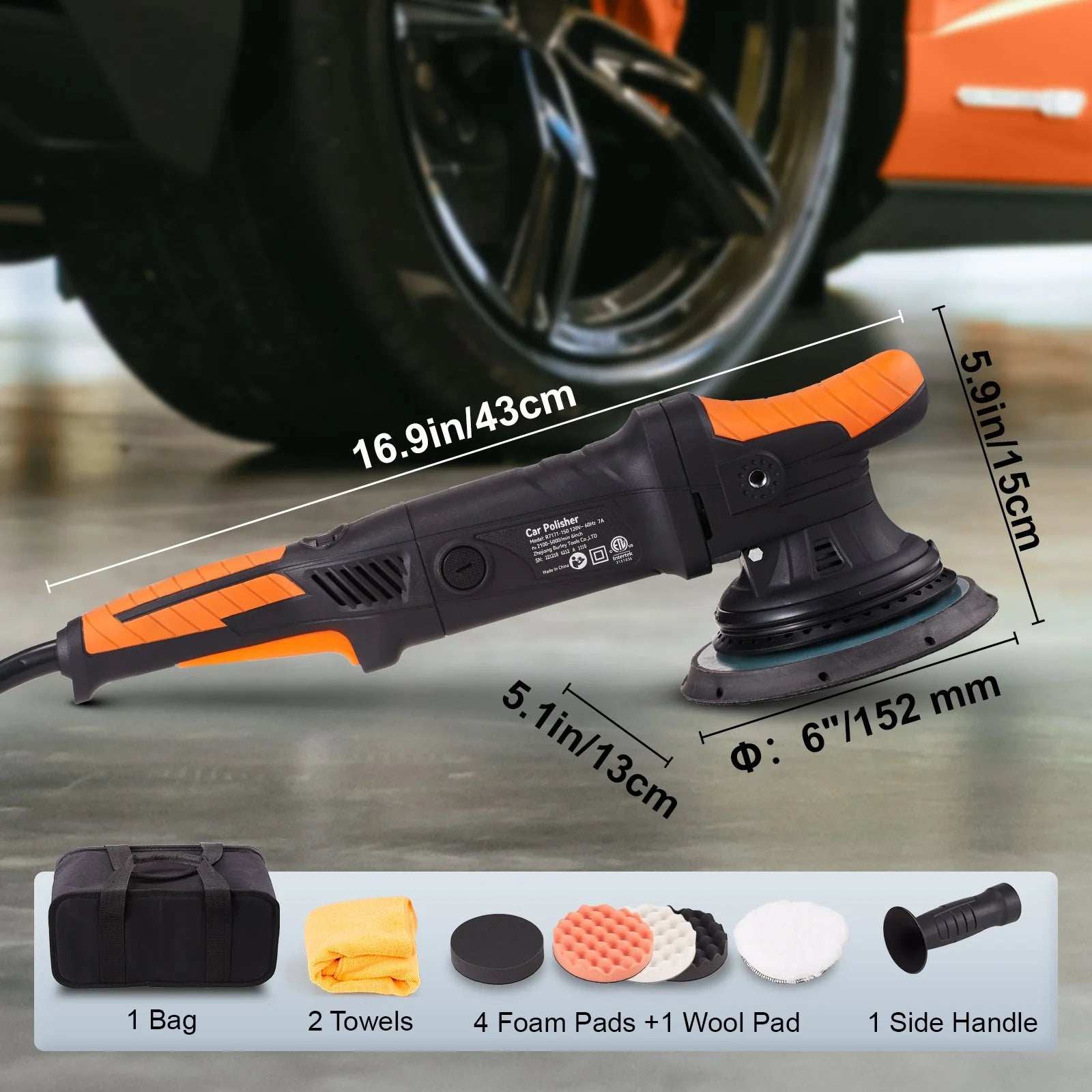 VEVOR 6-Inch Random Orbital Polisher | 1900-4600 RPM 6-Speed Dual Action Buffer Waxer Kit with Detachable Handle for Car & Boat Detailing