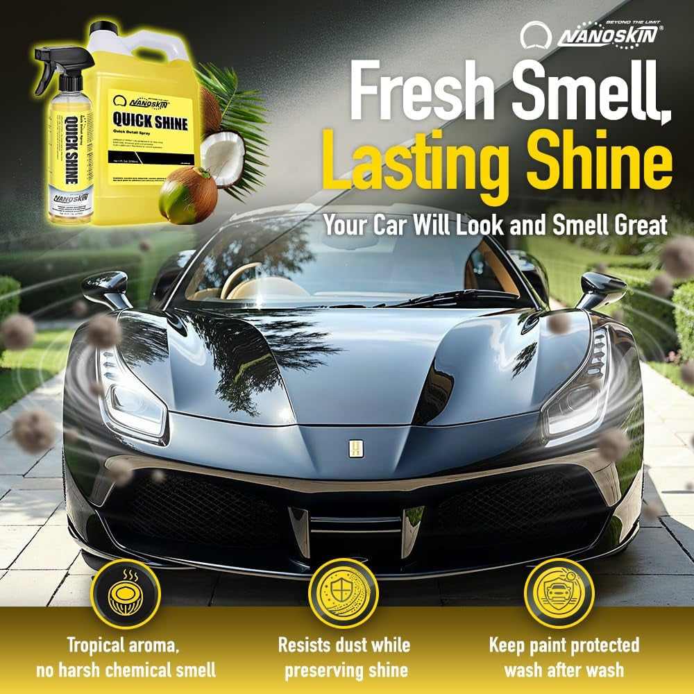 QUICK SHINE Quick Detail Spray 5 Gallons - Waterless Detailer Spray for Car Detailing | Deep Gloss Car Wax Booster & Clay Lubricant | Removes Dust, Smudges, Fingerprints & Other Contaminants, Yellow, 640.00 Fl Oz (Pack of 1)