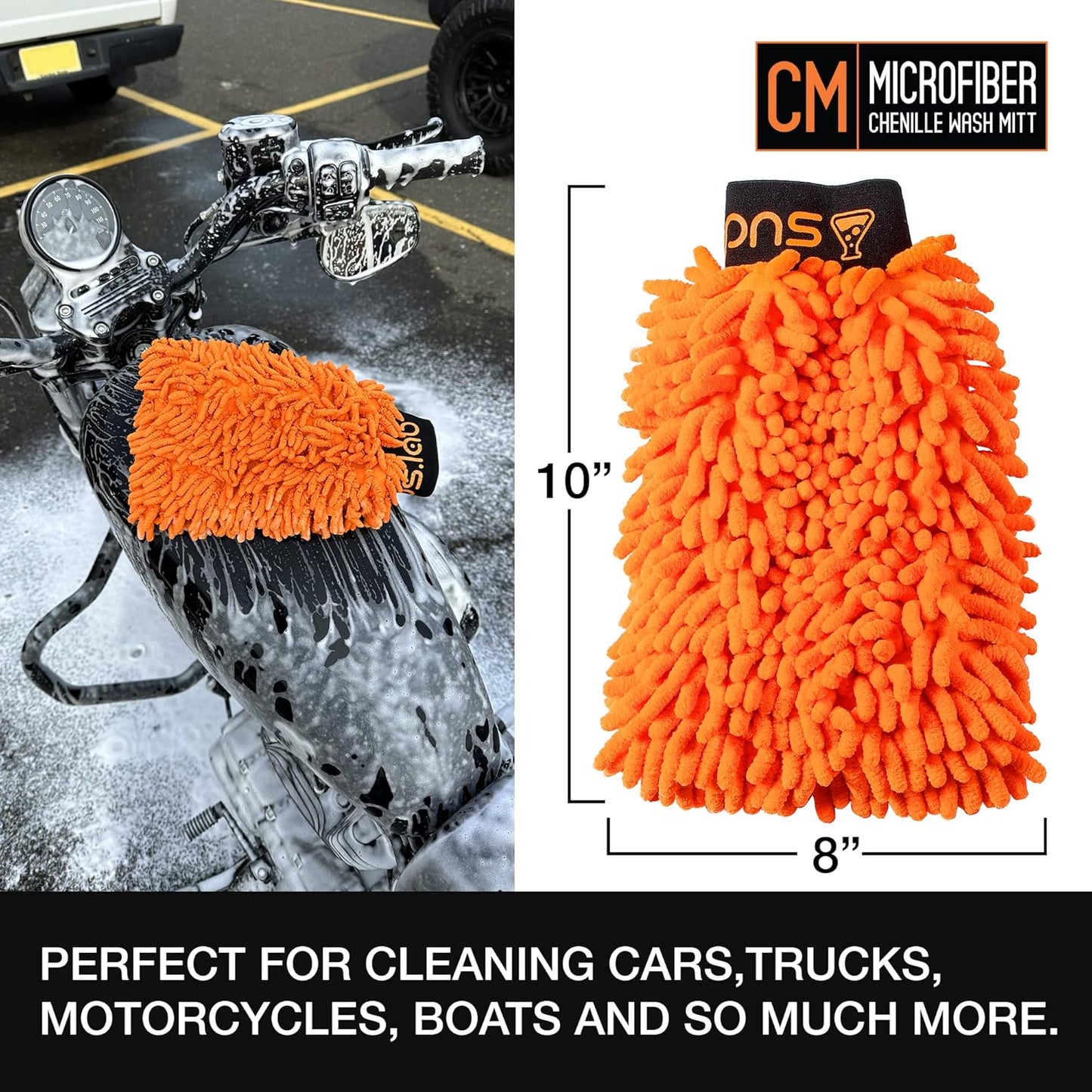 Suds Lab CM Chenille Microfiber Wash Mitt - Double Sided Car Wash Mitt - Scratch Free on All Vehicle Surfaces - 8" X 10"