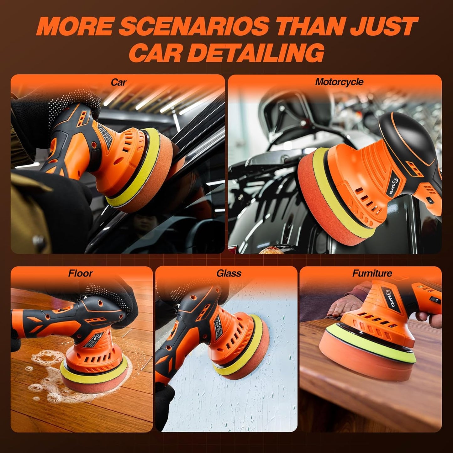 Cordless Buffer Polisher, 6 Inch Fast Charging Portable Car Polishing Kit with 2PCS 12V 2000Mah Batteries, Polisher for Car Detailing Polishing Waxing (Orange, Buffer Polisher+2 Batteries+1 Bag)