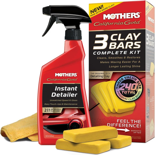 California Gold 3 Clay Bar Complete Kit (07240) – 3 × 80g Bars + 16oz Quick Detailer + Microfiber Towel – Removes Contaminants & Restores Glass-Smooth Paint