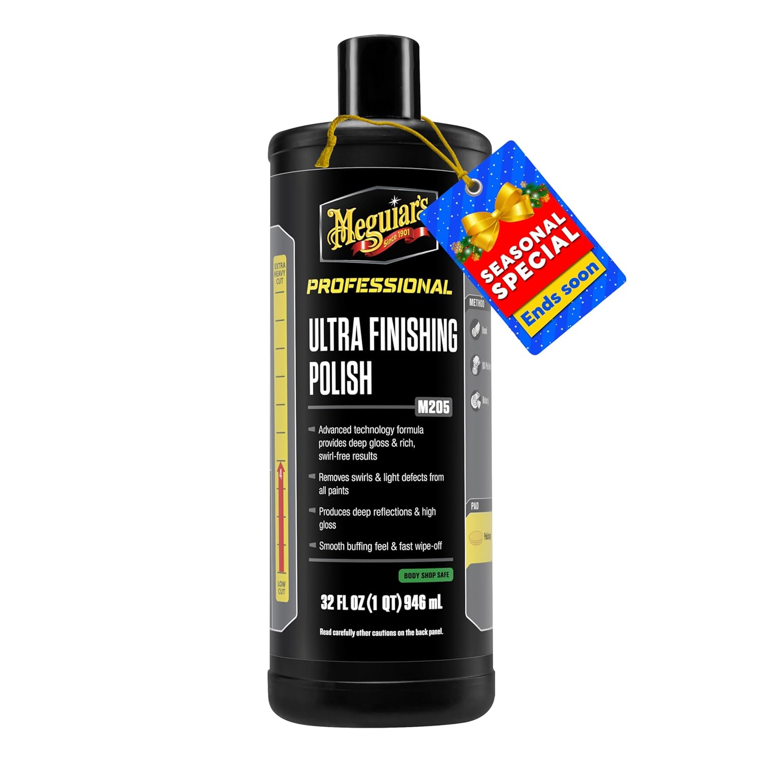 M205 Mirror Glaze Ultra Finishing Polish, Easy-To-Use Formula for Impeccable Shine, Multiple Ways to Apply Mirror Glaze, Removes Defects and Swirls for a High Gloss, 32 Oz Container