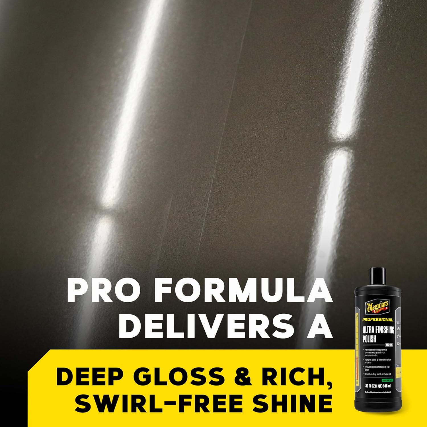 M205 Mirror Glaze Ultra Finishing Polish, Easy-To-Use Formula for Impeccable Shine, Multiple Ways to Apply Mirror Glaze, Removes Defects and Swirls for a High Gloss, 32 Oz Container