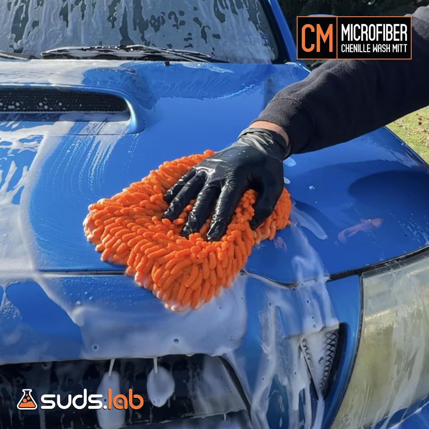 Suds Lab CM Chenille Microfiber Wash Mitt - Double Sided Car Wash Mitt - Scratch Free on All Vehicle Surfaces - 8" X 10"