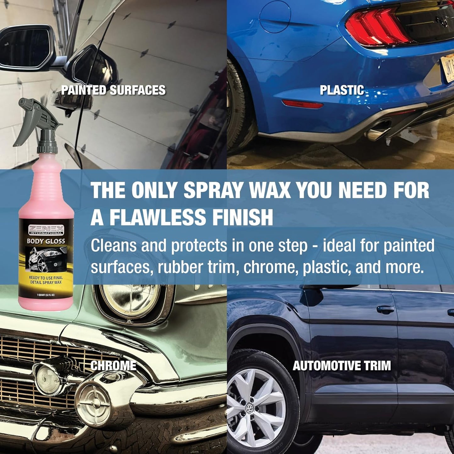 Body Gloss Liquid Spray Wax - High Gloss Professional-Grade Detail Spray Wax | Cleans & Protects Painted Surfaces, Glass, Chrome, & More | Water-Repellant Protection | 32 Oz (2 Pack)