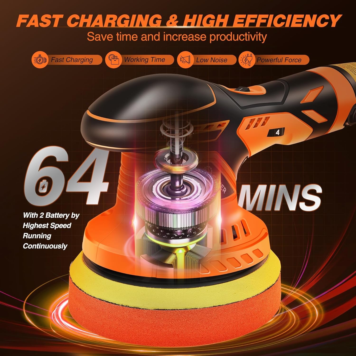 Cordless Buffer Polisher, 6 Inch Fast Charging Portable Car Polishing Kit with 2PCS 12V 2000Mah Batteries, Polisher for Car Detailing Polishing Waxing (Orange, Buffer Polisher+2 Batteries+1 Bag)