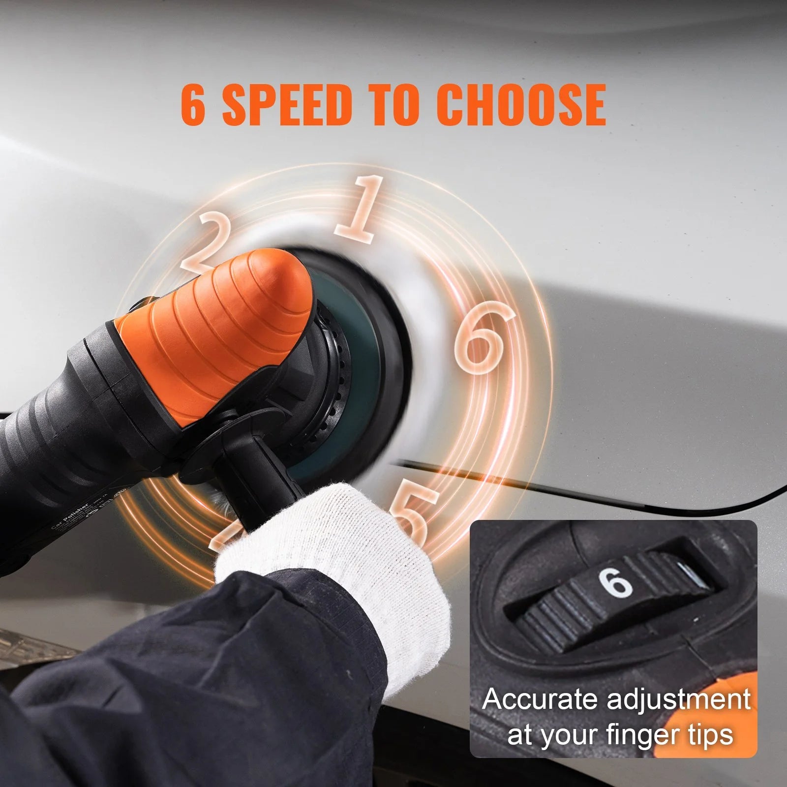 VEVOR 6-Inch Random Orbital Polisher | 1900-4600 RPM 6-Speed Dual Action Buffer Waxer Kit with Detachable Handle for Car & Boat Detailing