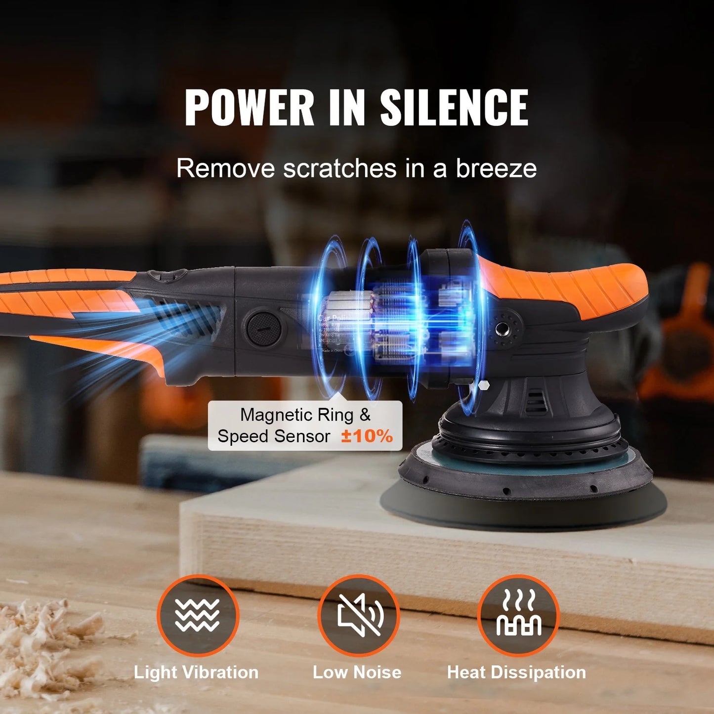 VEVOR 6-Inch Random Orbital Polisher | 1900-4600 RPM 6-Speed Dual Action Buffer Waxer Kit with Detachable Handle for Car & Boat Detailing