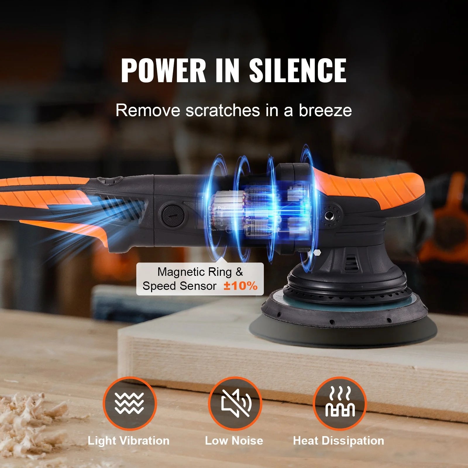 VEVOR 6-Inch Random Orbital Polisher | 1900-4600 RPM 6-Speed Dual Action Buffer Waxer Kit with Detachable Handle for Car & Boat Detailing