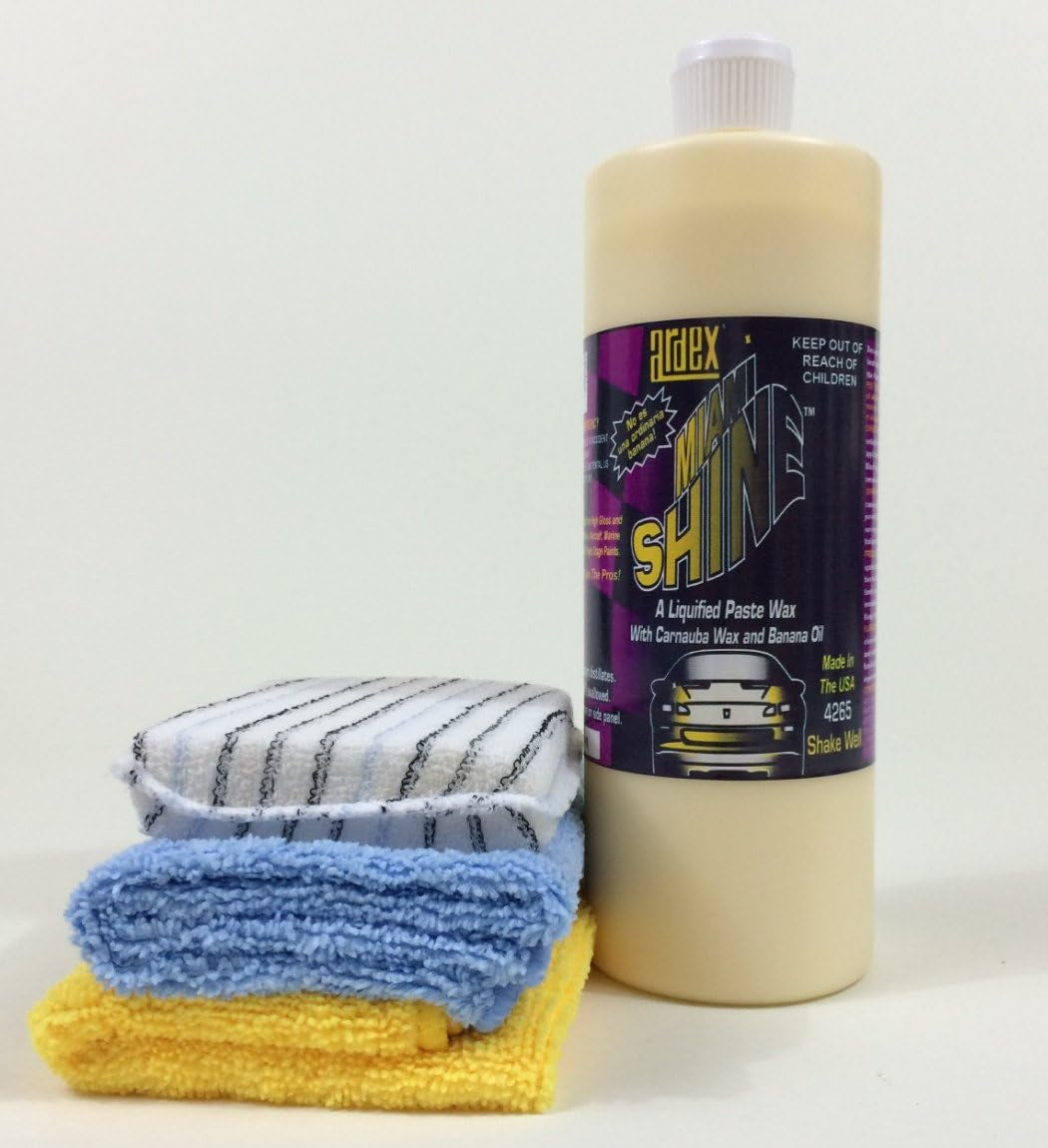 Miami Shine One Step Car Wax 32 Oz - Professional Car Detailing Kit with Carnauba & Banana Oil - Easy On/Off Application - Includes 2 Microfiber Towels & Applicator - Heat & Salt Resistant