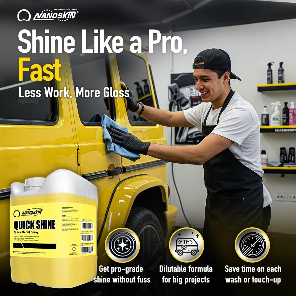 QUICK SHINE Quick Detail Spray 5 Gallons - Waterless Detailer Spray for Car Detailing | Deep Gloss Car Wax Booster & Clay Lubricant | Removes Dust, Smudges, Fingerprints & Other Contaminants, Yellow, 640.00 Fl Oz (Pack of 1)